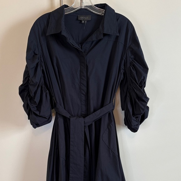 Gracia Navy Long Sleeve Midi Dress with Belt - Picture 5 of 13